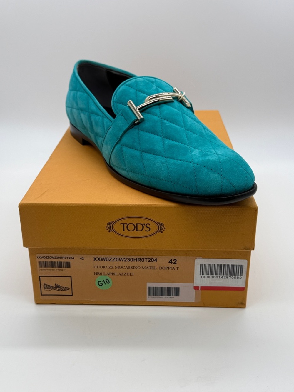 TOD'S Quilted Turquoise Suede Bit Loafers